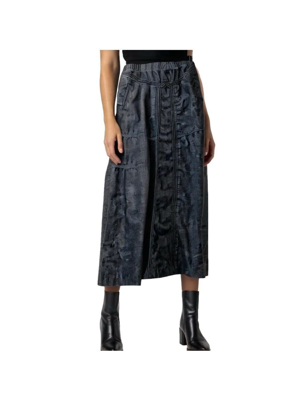 Midi Utility Skirt in Charcoal Gray Denim Style